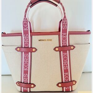Michael Kors Pink and Cream Cavas leather tote  -Mavae Small Tote Crossbody bag